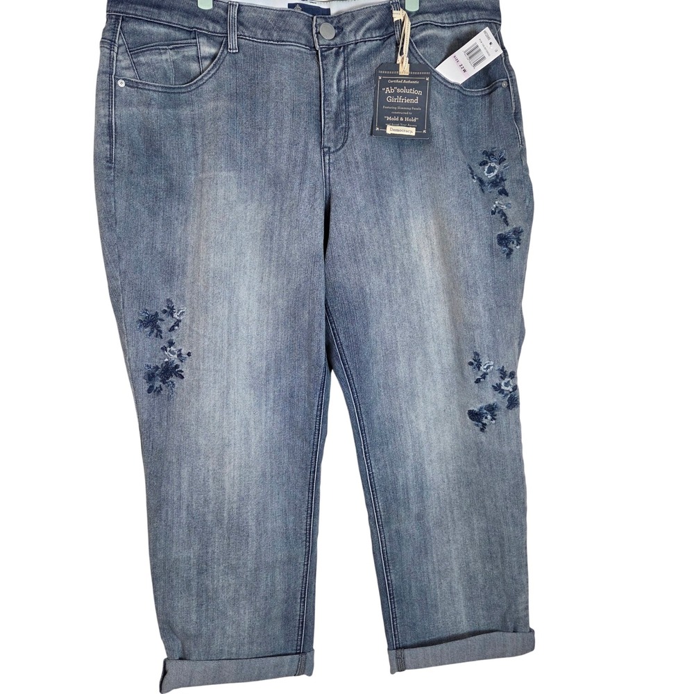 Democracy Ab Solution Girlfriend Jeans 22W NWT Floral Embroidered Denim